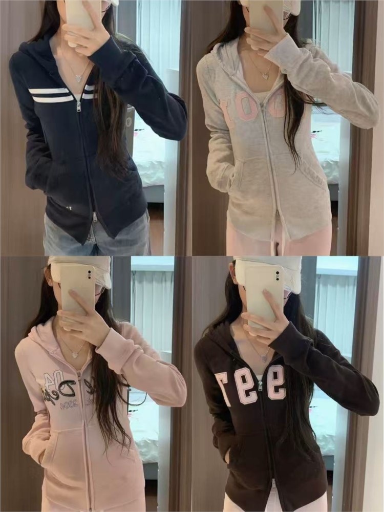 Vintage Zip Hoodie - Patchwork Sweet Zipper Hoodies Women Autumn