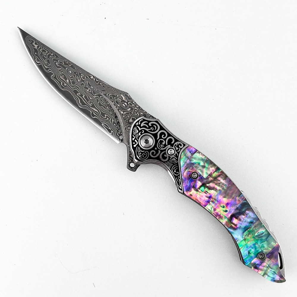 Vintage Collectible Knives - New Vintage Damascus Pattern Blade Folding