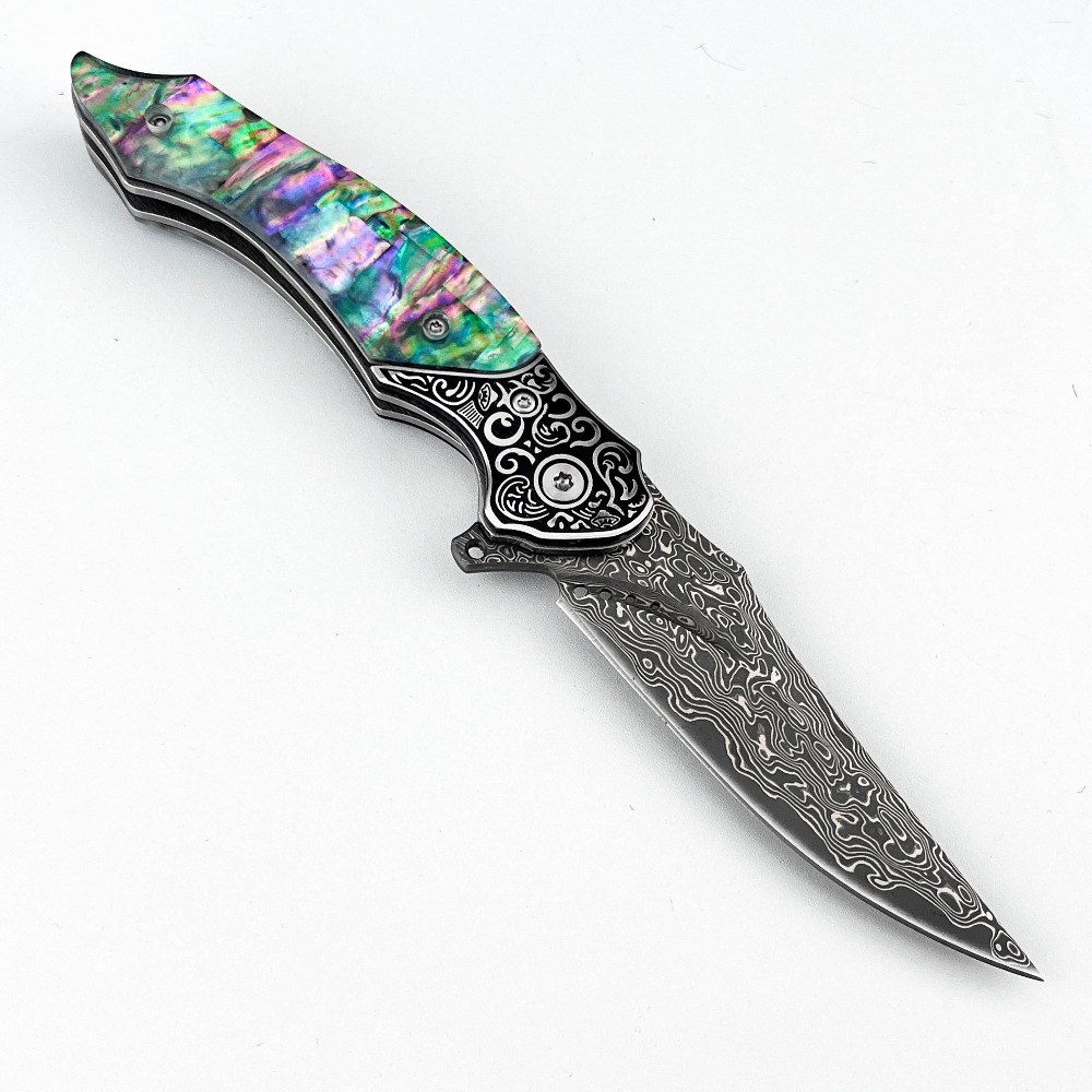 Vintage Collectible Knives - New Vintage Damascus Pattern Blade Folding