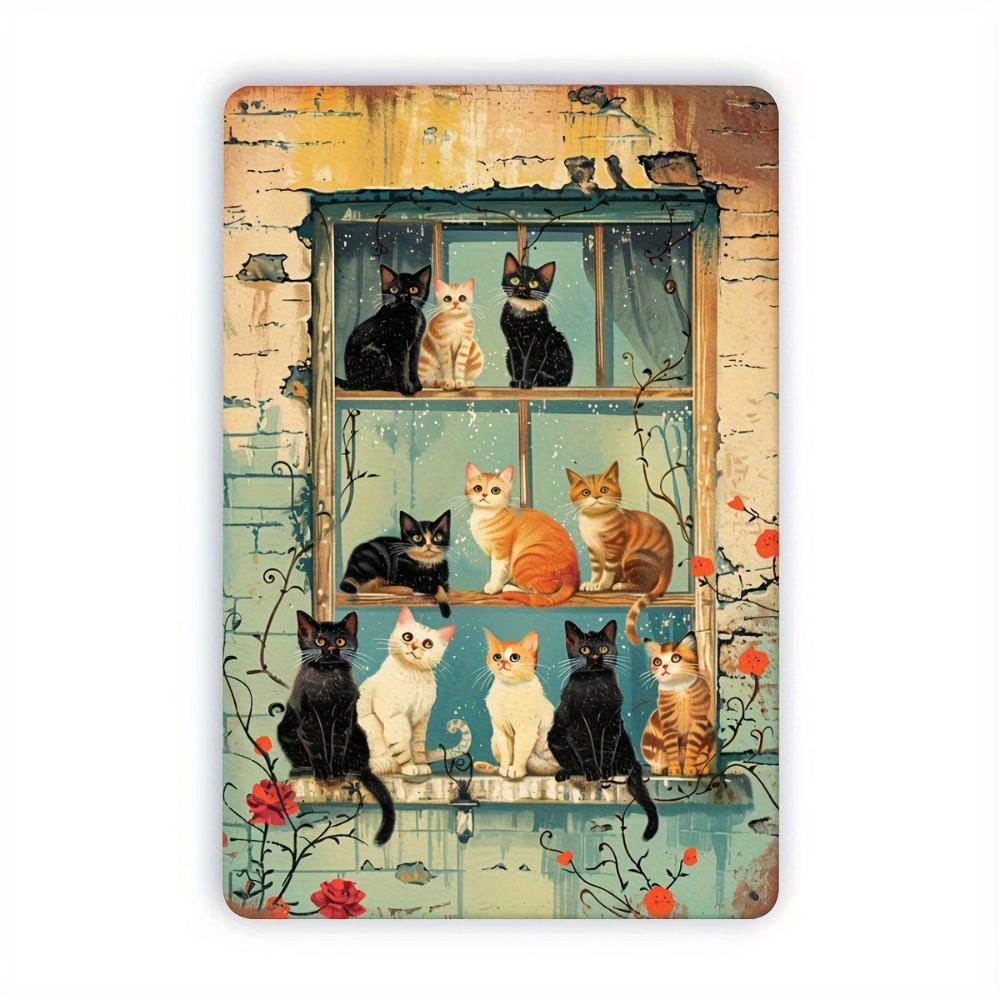 Vintage Collectible Plates - Vintage Cats Window Metal Sign Iron