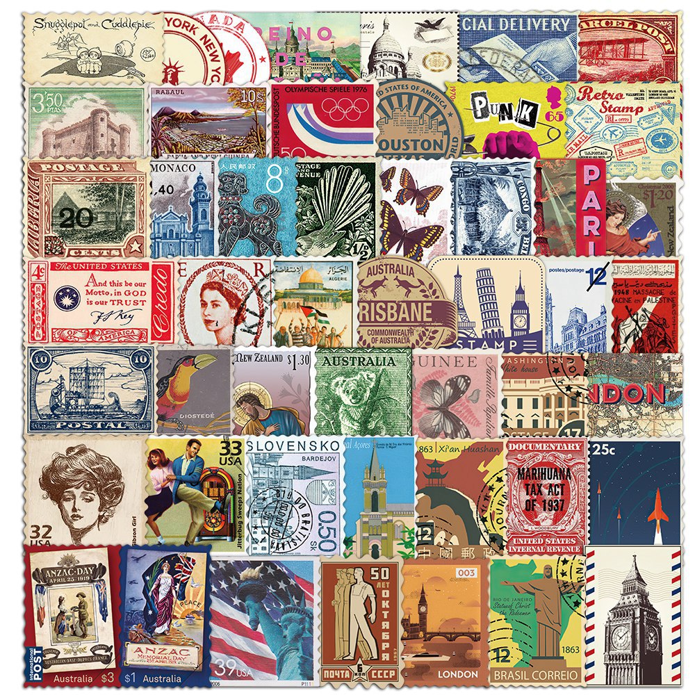 50 Vintage Travel Stamp Sticke - Vintage Collectible Stamps ulasan dan harga