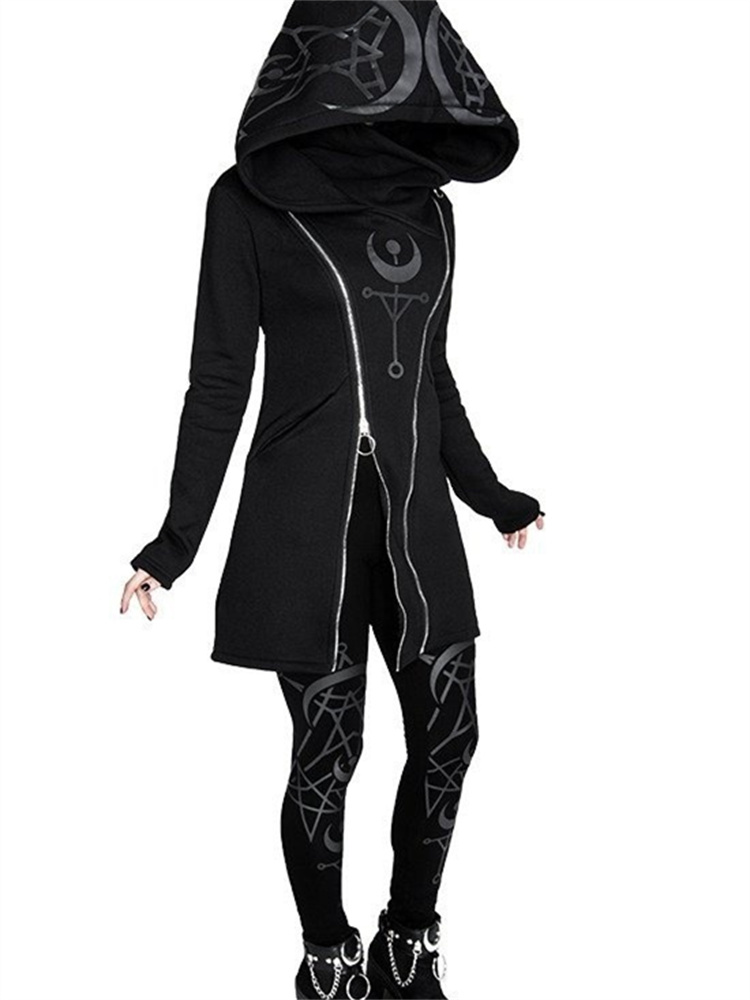 Gothic Punk Print Long-sleeved - Vintage Zip Hoodie ulasan dan harga