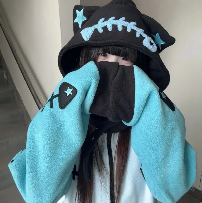 Japanese Cat Ear Fish Bone Hoo - Vintage Zip Hoodie ulasan dan harga