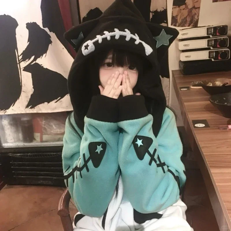 Japanese Cat Ear Fish Bone Hoo - Vintage Zip Hoodie ulasan dan harga