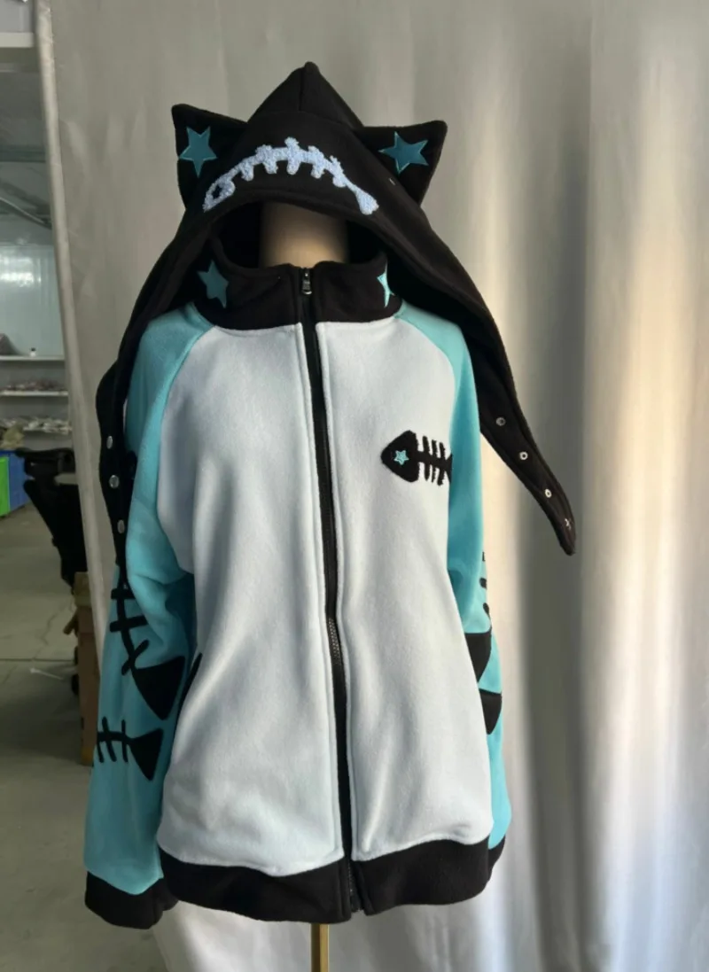 Japanese Cat Ear Fish Bone Hoo - Vintage Zip Hoodie ulasan dan harga